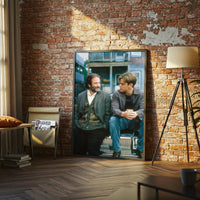 Cinematic Friendship Wall Print Poster – Two Men Sitting on Car Print