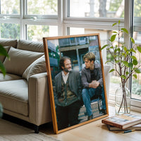 Cinematic Friendship Wall Print Poster – Two Men Sitting on Car Print