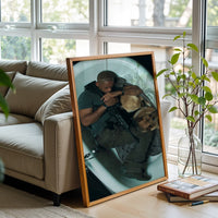 Cinematic Man and Dog in Bathtub Print, Emotional Wall Print