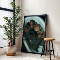 Cinematic Man and Dog in Bathtub Print, Emotional Wall Print