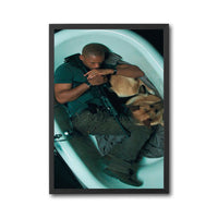 Cinematic Man and Dog in Bathtub Print, Emotional Wall Print
