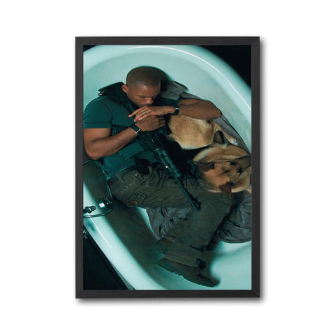 Cinematic Man and Dog in Bathtub Print, Emotional Wall Print