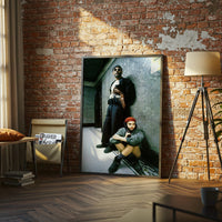 Cinematic Movie Scene Wall Poster – Man and Girl in Hallway Print