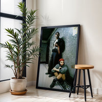 Cinematic Movie Scene Wall Poster – Man and Girl in Hallway Print
