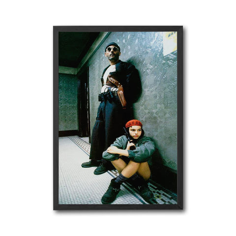 Cinematic Movie Scene Wall Poster – Man and Girl in Hallway Print