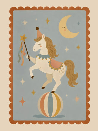 Circus Horse Nursery Wall Art – Moon and Stars Kids Print