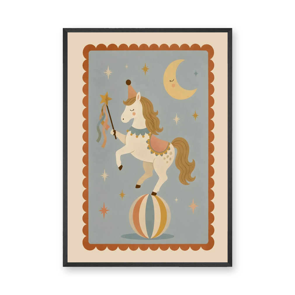 Circus Horse Nursery Wall Art – Moon and Stars Kids Print
