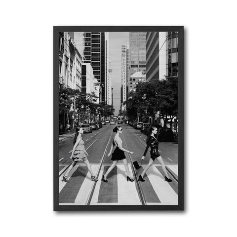 City Fashion Editorial Home Art Décor Poster – Stylish Women Crossing Street Urban Print