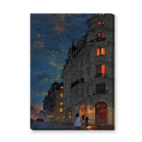 Cityscape Vintage Line Art Wall Art – Starry Night Street Illustration