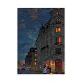 Cityscape Vintage Line Art Wall Art – Starry Night Street Illustration