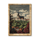 Cityscape Vintage Wall Art – Pissiques hilltop town with trees