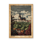 Cityscape Vintage Wall Art – Pissiques hilltop town with trees