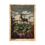 Cityscape Vintage Wall Art – Pissiques hilltop town with trees