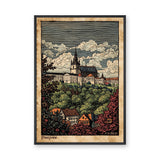 Cityscape Vintage Wall Art – Pissiques hilltop town with trees