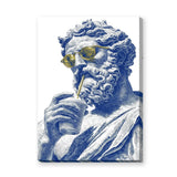 Classical Statue Pop-Art Wall Art – Blue Sunglasses Drink Portrait