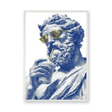 Classical Statue Pop-Art Wall Art – Blue Sunglasses Drink Portrait