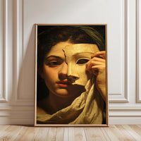 Classical Woman with Mask Print – Elegant Figurative Wall Poster