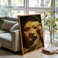 Classical Woman with Mask Print – Elegant Figurative Wall Poster