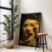 Classical Woman with Mask Print – Elegant Figurative Wall Poster
