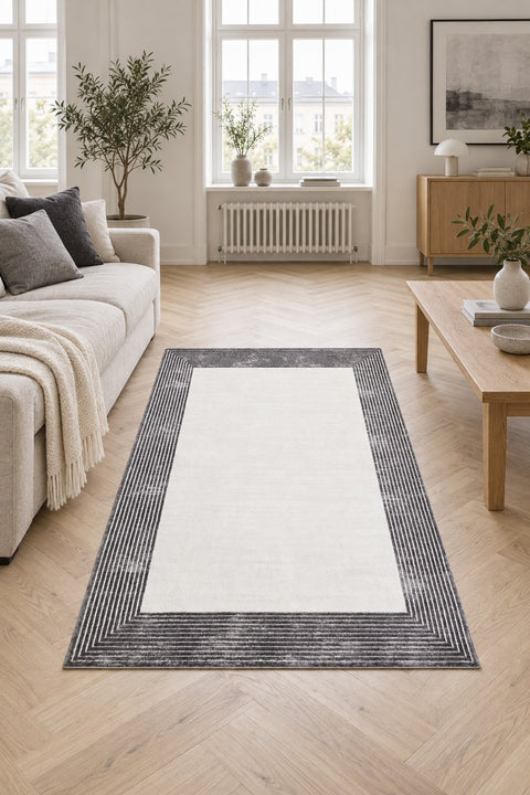 Clean Modern Area Rug in a living room