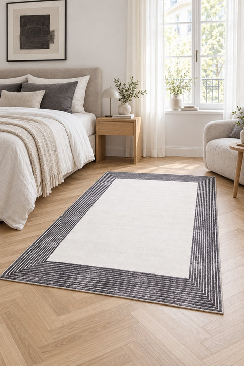 Clean Modern Area Rug in a bedroom