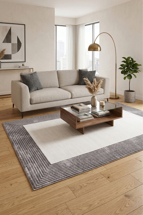 Clean Modern Area Rug in a living room