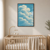 Cloud Sky Vintage Wall Art – Soft Cream Clouds on Blue