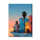 Coastal Cityscape Modern Wall Art – Colorful Sunset Houses by the Water