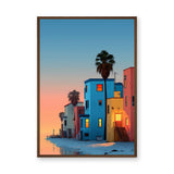 Coastal Cityscape Modern Wall Art – Colorful Sunset Houses by the Water