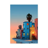 Coastal Cityscape Modern Wall Art – Colorful Sunset Houses by the Water