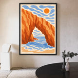 Coastal Cliff Arch Modern Wall Art – Abstract Orange Sea Arch Under Sun