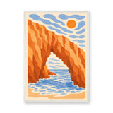 Coastal Cliff Arch Modern Wall Art – Abstract Orange Sea Arch Under Sun