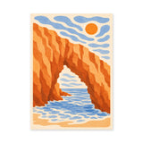 Coastal Cliff Arch Modern Wall Art – Abstract Orange Sea Arch Under Sun