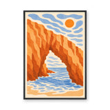Coastal Cliff Arch Modern Wall Art – Abstract Orange Sea Arch Under Sun