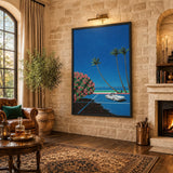 Coastal Convertible Retro Wall Art – Palm-Lined Ocean Drive