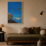 Coastal Convertible Retro Wall Art – Palm-Lined Ocean Drive