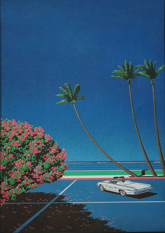 Coastal Convertible Retro Wall Art – Palm-Lined Ocean Drive