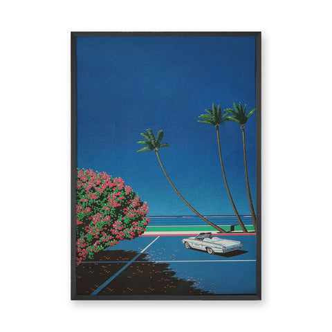 Coastal Convertible Retro Wall Art – Palm-Lined Ocean Drive
