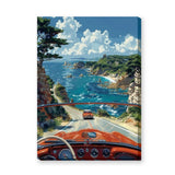 Coastal Road Drive Retro Wall Art – Vintage Convertible Ocean Cliff Print