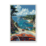 Coastal Road Drive Retro Wall Art – Vintage Convertible Ocean Cliff Print
