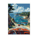Coastal Road Drive Retro Wall Art – Vintage Convertible Ocean Cliff Print
