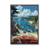 Coastal Road Drive Retro Wall Art – Vintage Convertible Ocean Cliff Print