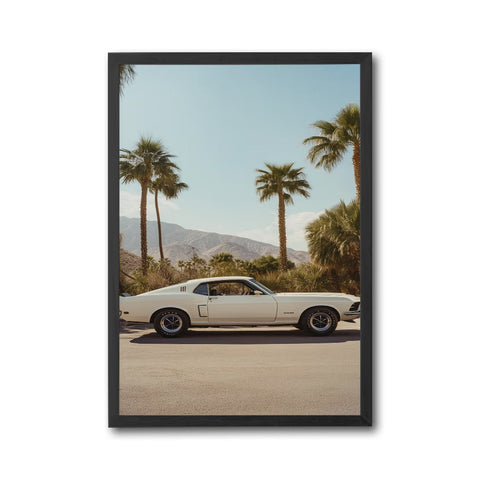 Cobra Jet Heritage Ford Mustang Print – Retro Car Wall Décor with Palm Trees