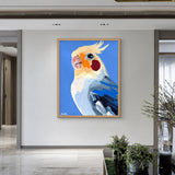 Cockatiel Modern Wall Art – Colorful Bird Portrait on Blue Background