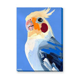 Cockatiel Modern Wall Art – Colorful Bird Portrait on Blue Background