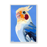 Cockatiel Modern Wall Art – Colorful Bird Portrait on Blue Background