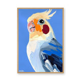 Cockatiel Modern Wall Art – Colorful Bird Portrait on Blue Background