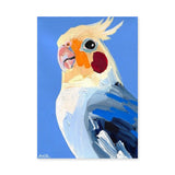 Cockatiel Modern Wall Art – Colorful Bird Portrait on Blue Background