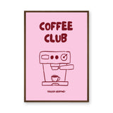Coffee Club Typography Wall Art – Pink Espresso Machine Print