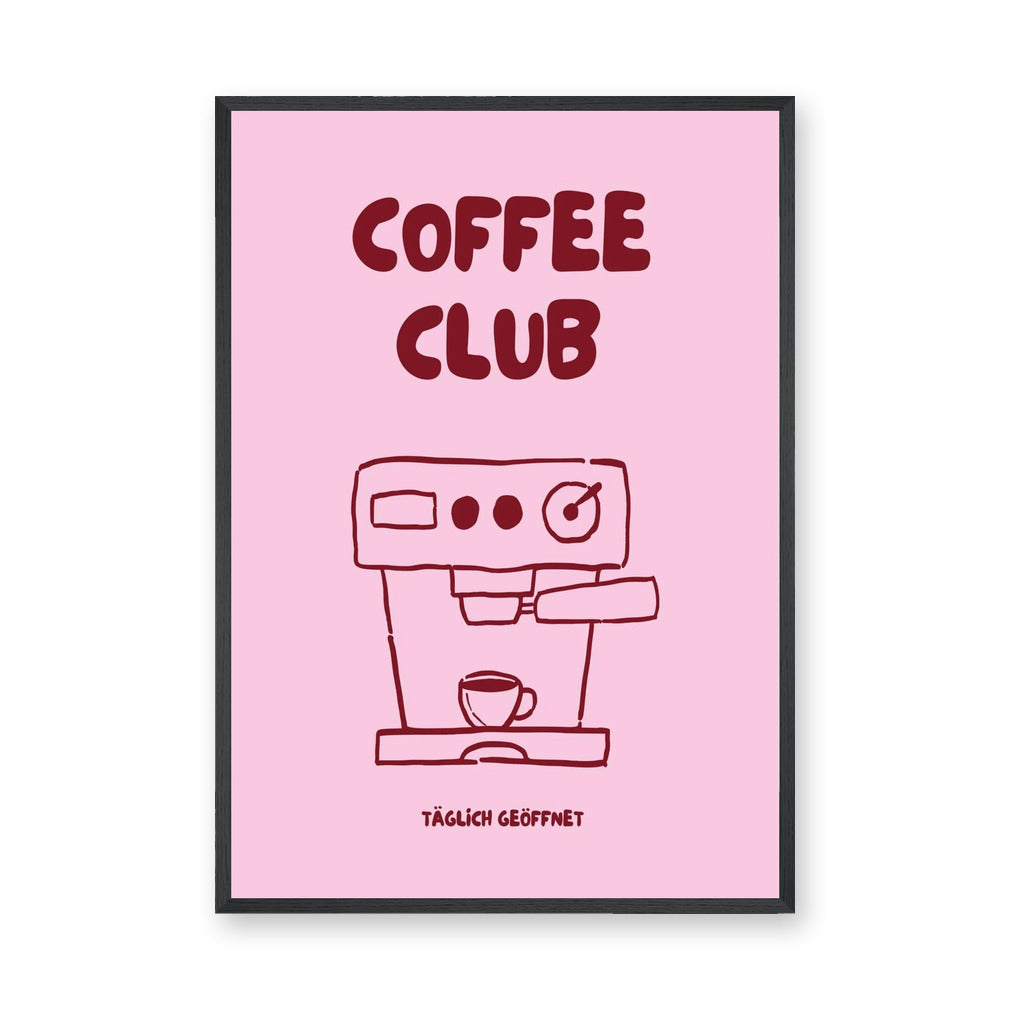 Coffee Club Typography Wall Art – Pink Espresso Machine Print